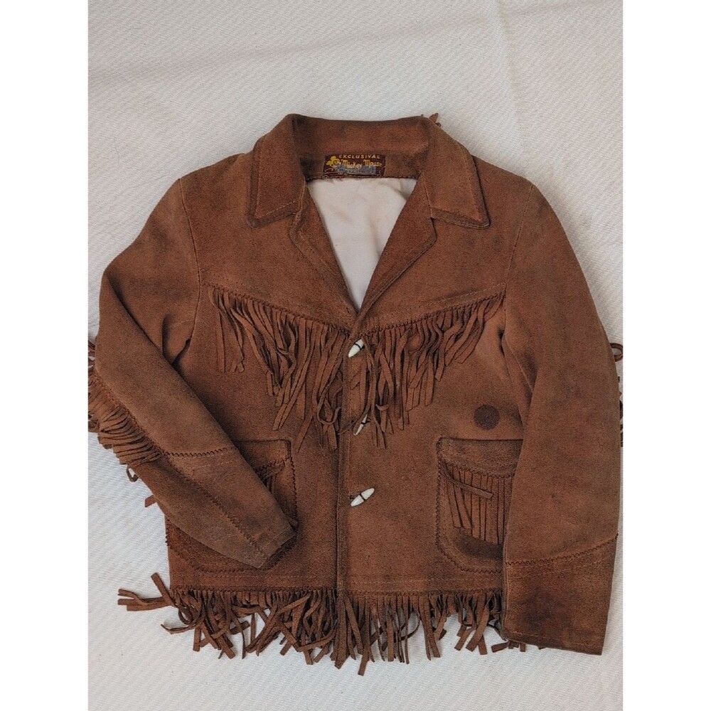 Vintage Mickey Mouse Exclusive Short Horn Kids Brown Fringe Jacket